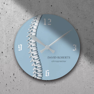 Chiropractic Chiropractor Spine Anatomy Art Blue Round Clock