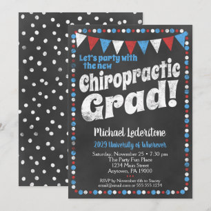 Chiropractic Graduation Party Invitation Red Blue
