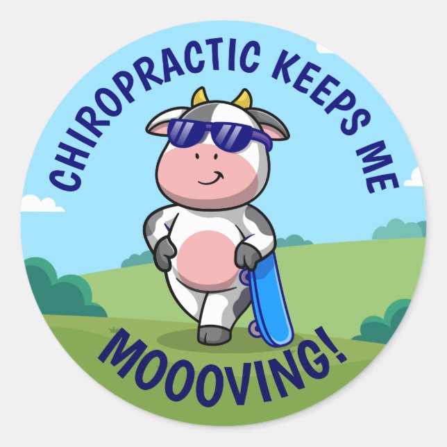 Chiropractic Keeps Me Moooving Kids Classic Round Sticker (Front)
