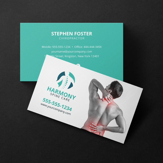 Chiropractic Massage Therapy Chiropractor Teal Business Card (Creator Uploaded)