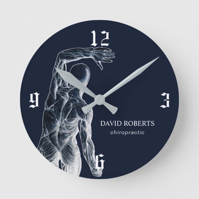 Chiropractic Navy Blue Anatomy Chiropractor  Round Clock (Front)