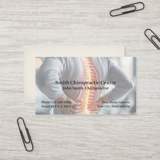 Chiropractic Pain Management Clinic Business Card (Front/Back In Situ)