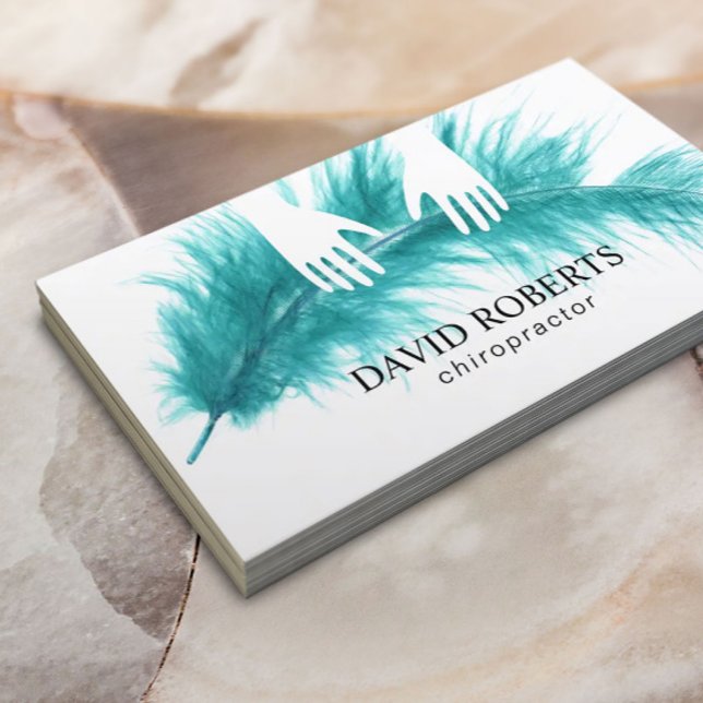 Chiropractor Chiropractic Massage Hands & Feather Business Card (Creator Uploaded)