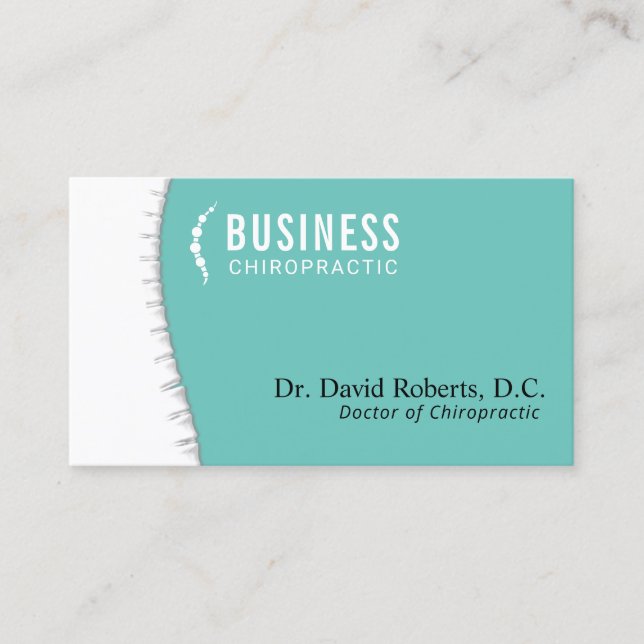 Chiropractor Chiropractic Spine Health Logo Teal Business Card (Front)