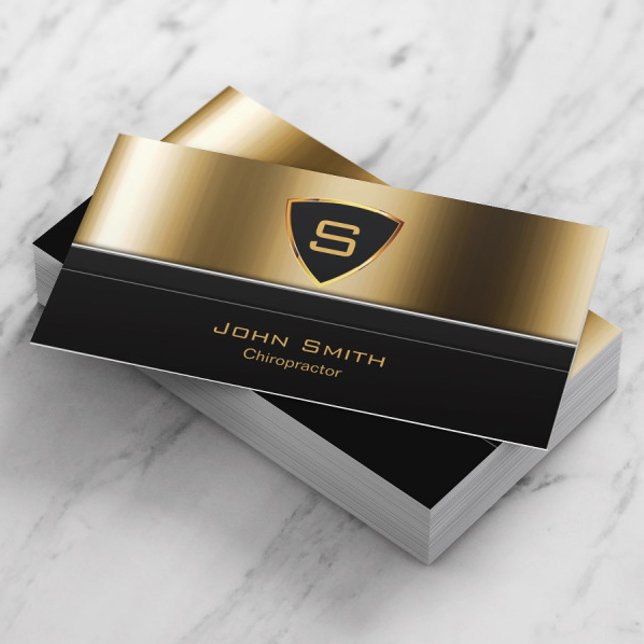 Chiropractor Massage Therapist Royal Gold Shield Business Card (Creator Uploaded)