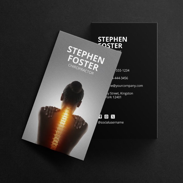 Chiropractor Massage Therapist Spine Adjust Black Business Card (Creator Uploaded)