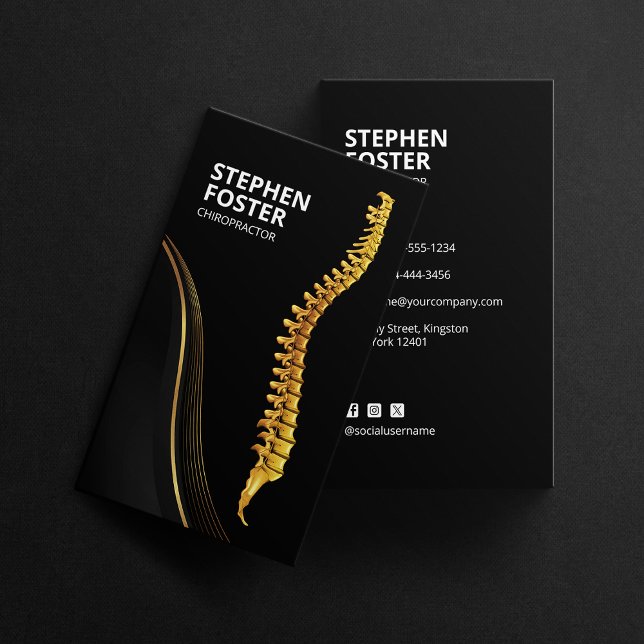 Chiropractor Massage Therapy Doctor Gold Spine Business Card (Creator Uploaded)