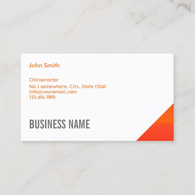 Chiropractor Modern Orange Corner Geometric Business Card (Front)