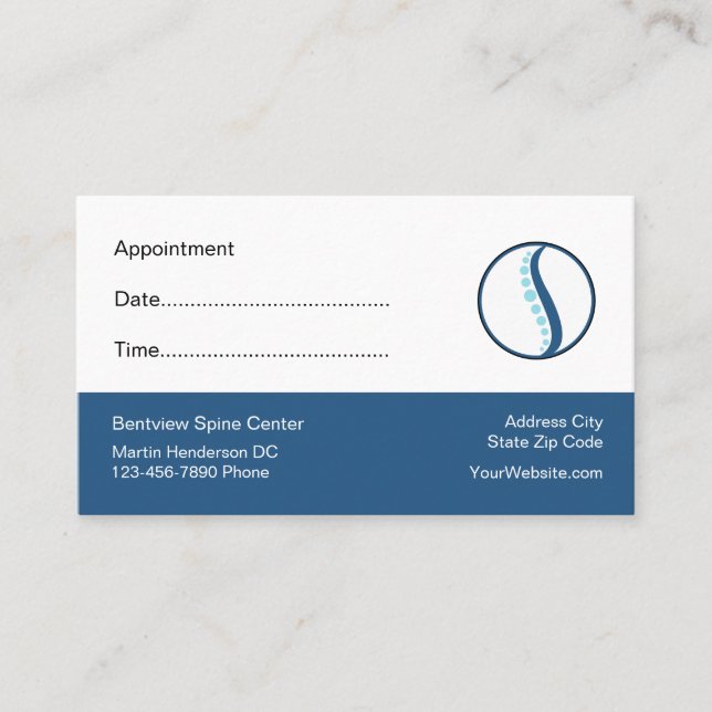 Chiropractor Patient Appointment Business Cards (Front)