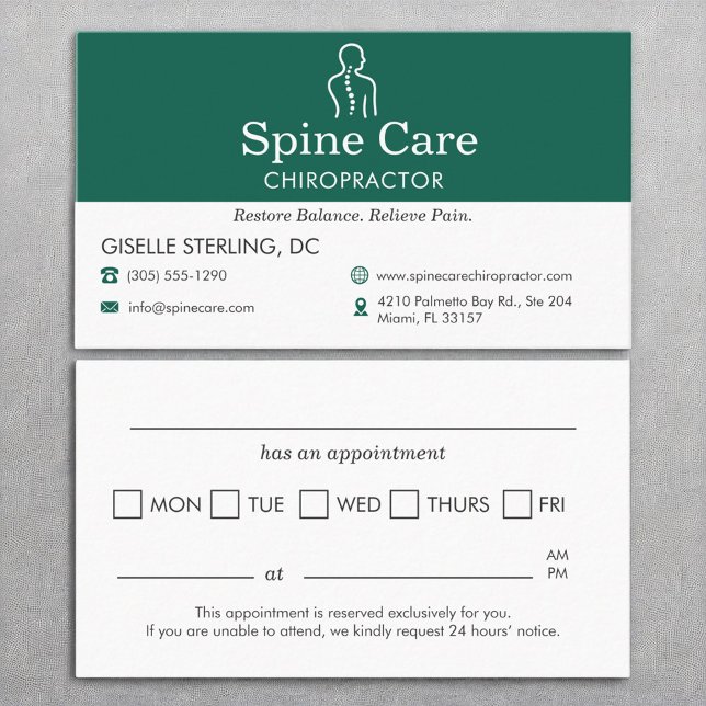 Chiropractor Spine Care Appointment Reminder  Business Card (Creator Uploaded)