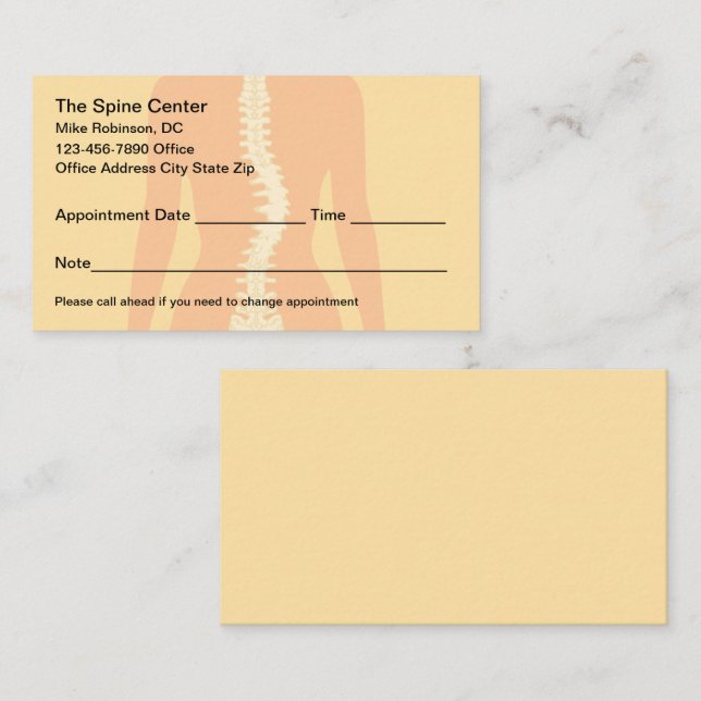 Chiropractor Spine Clinic Medical Appointment Card (Front/Back)
