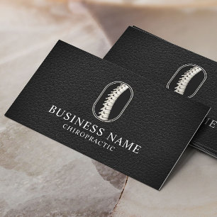  Chiropractor Spine Logo Dark Leather Chiropractic Business Card