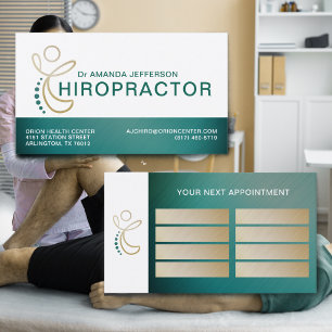 Chiropractor Spine Logo Teal and Gold Appointment Business Card