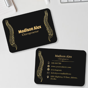 Chiropractor Spine Therapist Black and Gold Business Card