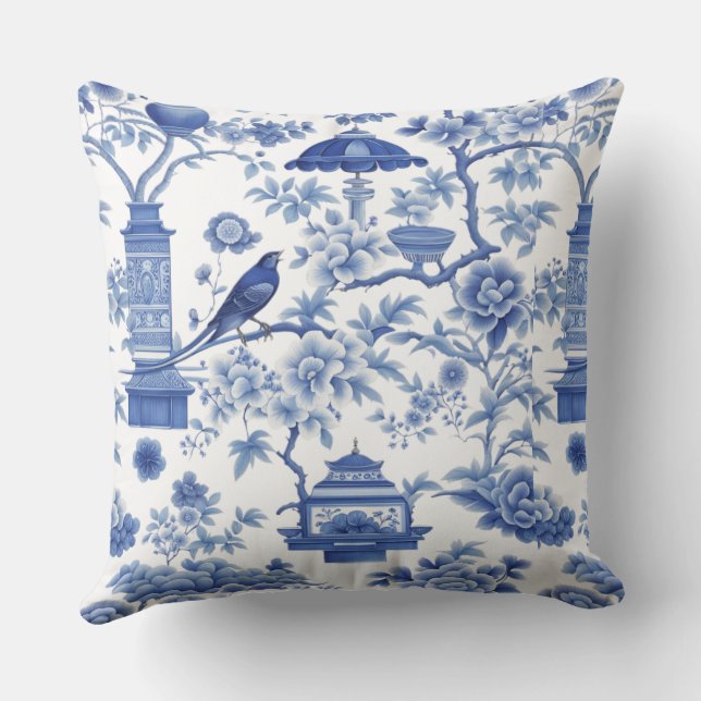 CHIRPING CHINOISERIE IN BLUE! CUSHION (Back)