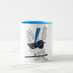 Chirpy Blue Wren Two-Tone Coffee Mug