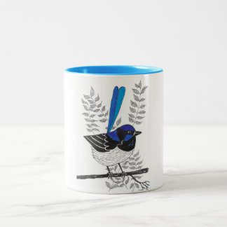 Chirpy Blue Wren Two-Tone Coffee Mug