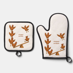 Chirpy Chickens acrobat squad Oven Mitt & Pot Holder Set