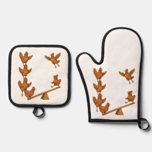Chirpy Chickens acrobat squad Oven Mitt & Pot Holder Set