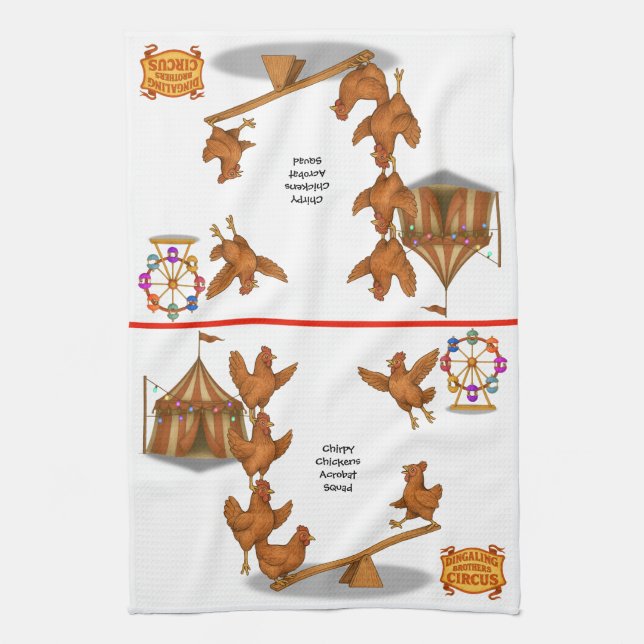 Chirpy Chickens acrobat squad Tea Towel (Vertical)