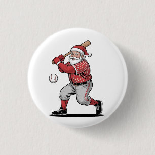 Chirstmas Baseball Playing Santa Claus Sport 3 Cm Round Badge