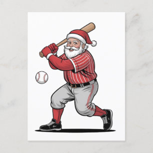 Chirstmas Baseball  Playing Santa Claus Sport  Announcement Postcard