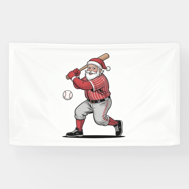 Chirstmas Baseball  Playing Santa Claus Sport  Banner (Horizontal)