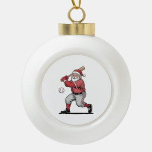 Chirstmas Baseball Playing Santa Claus Sport Ceramic Ball Christmas Ornament
