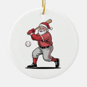 Chirstmas Baseball Playing Santa Claus Sport Ceramic Ornament