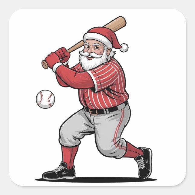 Chirstmas Baseball  Playing Santa Claus Sport  Square Sticker (Front)