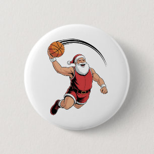 Chirstmas Basketball Playing Santa Claus Sport 6 Cm Round Badge