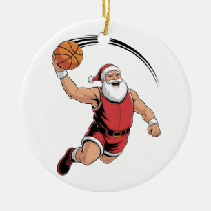 Chirstmas Basketball Playing Santa Claus Sport Ceramic Ornament