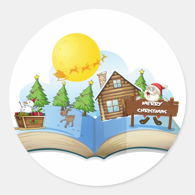 Chirstmas book classic round sticker (Front)
