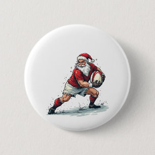 Chirstmas Fantasy Football Playing Santa Claus 6 Cm Round Badge