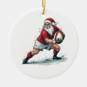 Chirstmas Fantasy Football Playing Santa Claus Ceramic Ornament