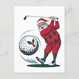 Chirstmas Fantasy Golf Playing Santa Claus   Announcement Postcard