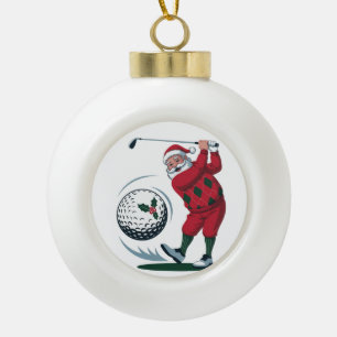 Chirstmas Fantasy Golf Playing Santa Claus Ceramic Ball Christmas Ornament