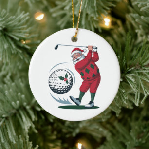 Chirstmas Fantasy Golf Playing Santa Claus   Ceramic Ornament