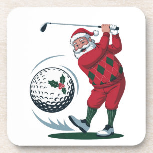 Chirstmas Fantasy Golf Playing Santa Claus Coaster