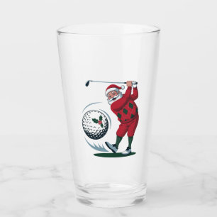 Chirstmas Fantasy Golf Playing Santa Claus Glass