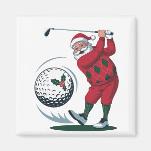 Chirstmas Fantasy Golf Playing Santa Claus Magnet