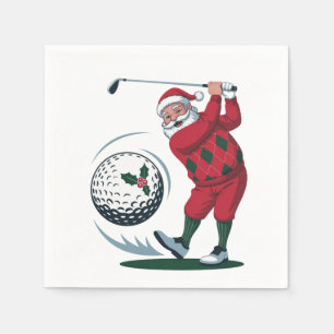 Chirstmas Fantasy Golf Playing Santa Claus Napkin