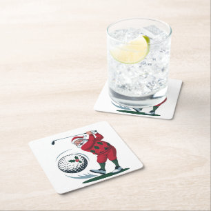 Chirstmas Fantasy Golf Playing Santa Claus   Square Paper Coaster