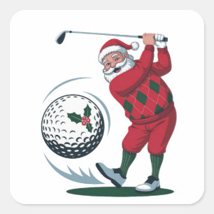 Chirstmas Fantasy Golf Playing Santa Claus   Square Sticker