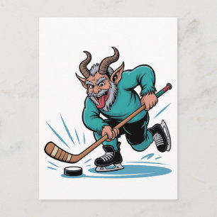Chirstmas Playing Icehockey Spooky Christmas Sport Announcement Postcard