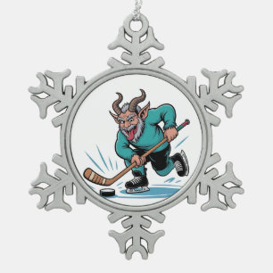 Chirstmas Playing Icehockey Spooky Christmas Sport Snowflake Pewter Christmas Ornament