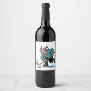 Chirstmas Playing Icehockey Spooky Christmas Sport Wine Label