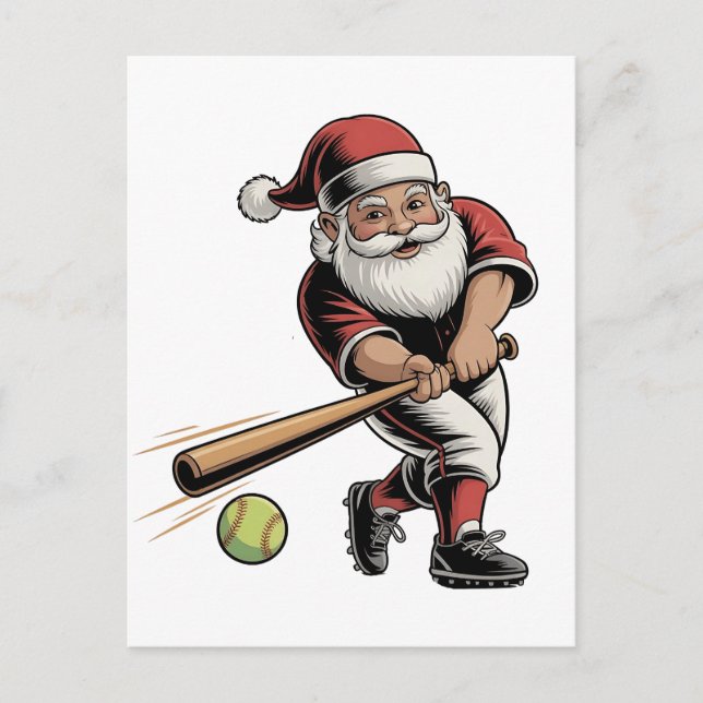 Chirstmas Softball Playing Santa Claus Sport  Announcement Postcard (Front)