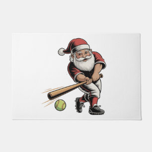 Chirstmas Softball Playing Santa Claus Sport Doormat