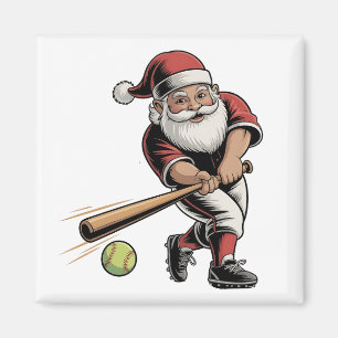 Chirstmas Softball Playing Santa Claus Sport Magnet